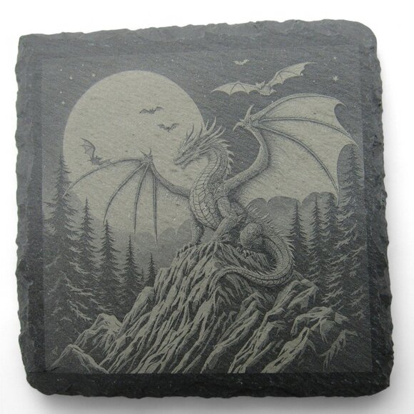 COASTERS DRAGON Square Gray Slate Set Of 4 - Picture 1 of 6